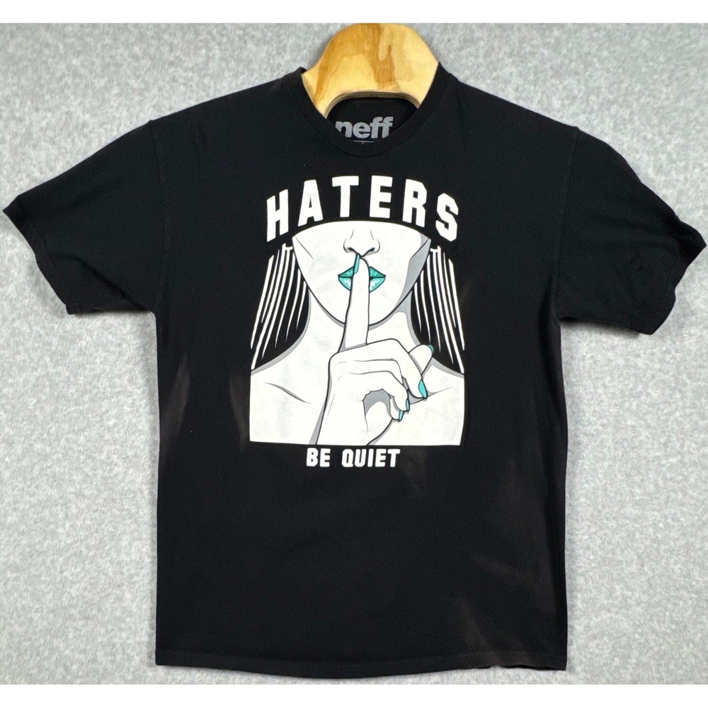 Neff T-Shirt Mens Large Black Excellent Haters Be Quiet Graphic Tee
